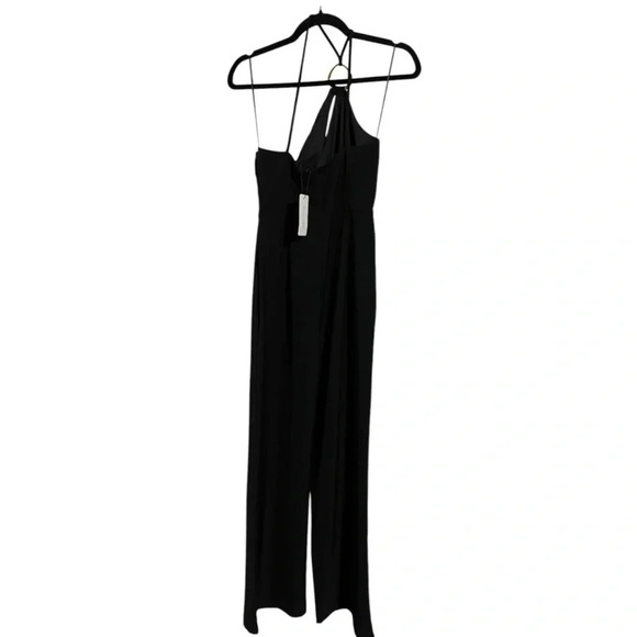 Line & Dot Vaughn Jumpsuit Black Asymmetrical Gold Placard & Straps - Picture 3 of 5